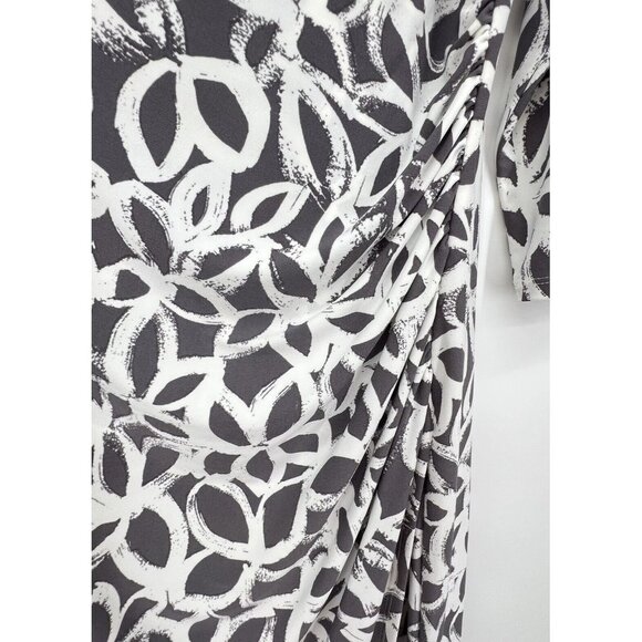 Lauren Ralph Lauren Faux Wrap Dress Size 12 Ruched Floral Abstrast Gray V Neck - Picture 11 of 14